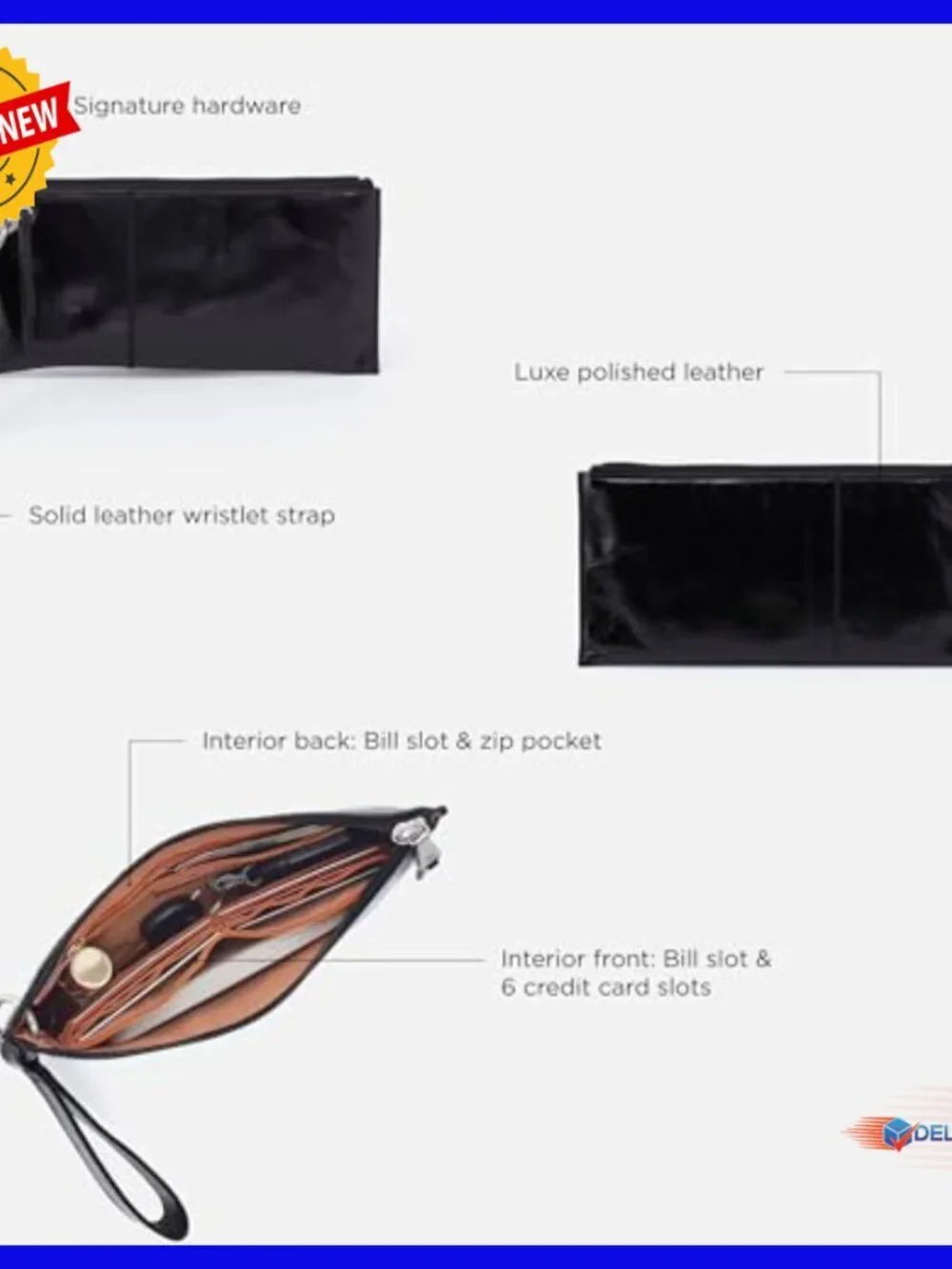 Leather Wristlet Wallet with 6 Card Slots and Zipper Pocket
